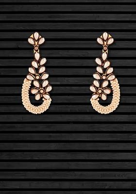 Gold Artificial Stones And Beads Gold Plated Earrings