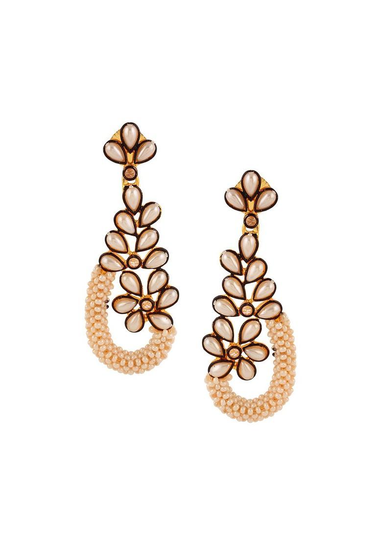 Gold Artificial Stones And Beads Gold Plated Earrings