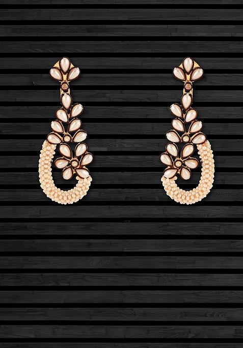 Gold Artificial Stones And Beads Gold Plated Earrings