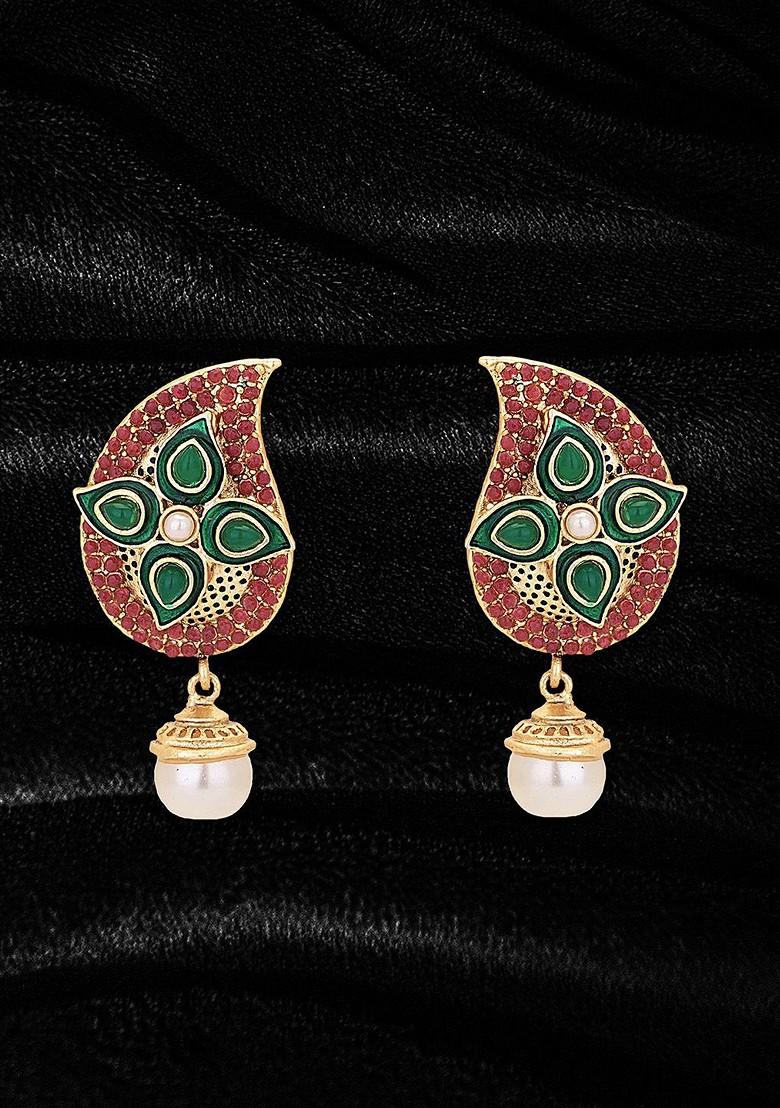 Gold Artificial Stones And Beads Gold Plated Earrings