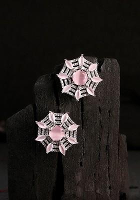 Silver Floral Stud Silver Plated  Earrings