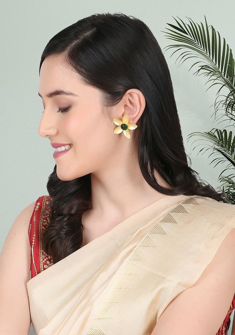 Gold Stone Studded  Gold Plated Earrings