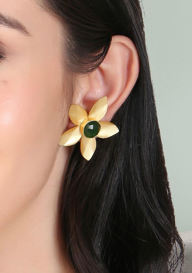 Gold Stone Studded  Gold Plated Earrings