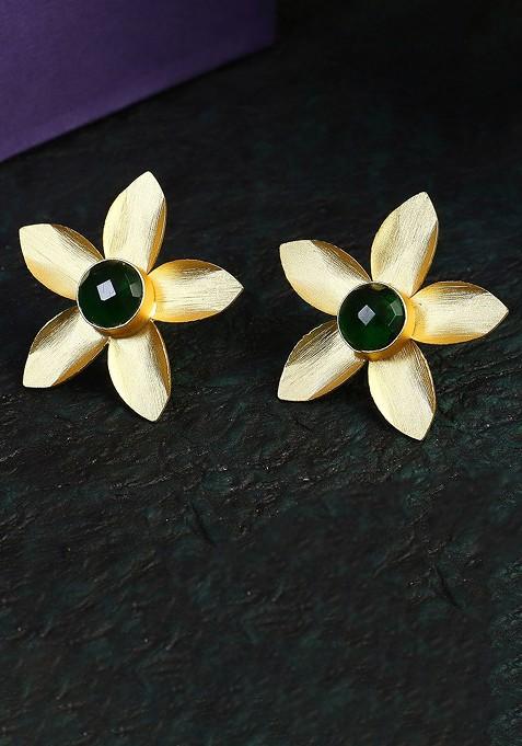 Gold Stone Studded  Gold Plated Earrings