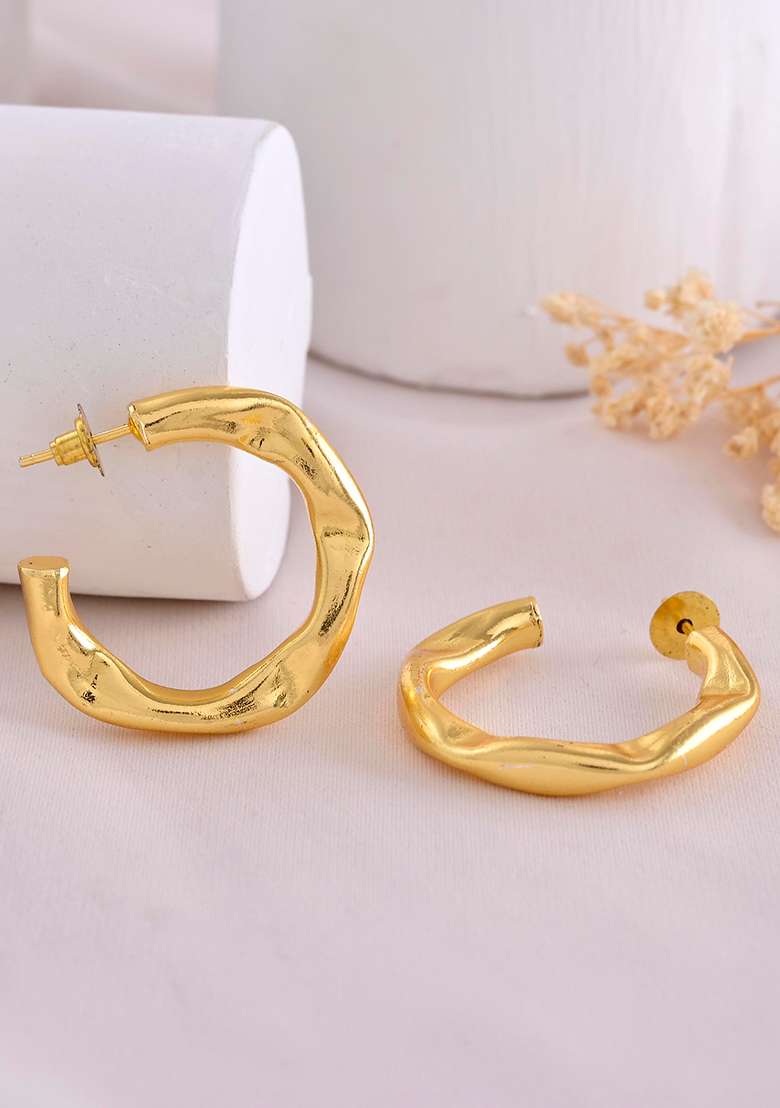 Gold Plated Classic Half Hoop Earrings - Indya