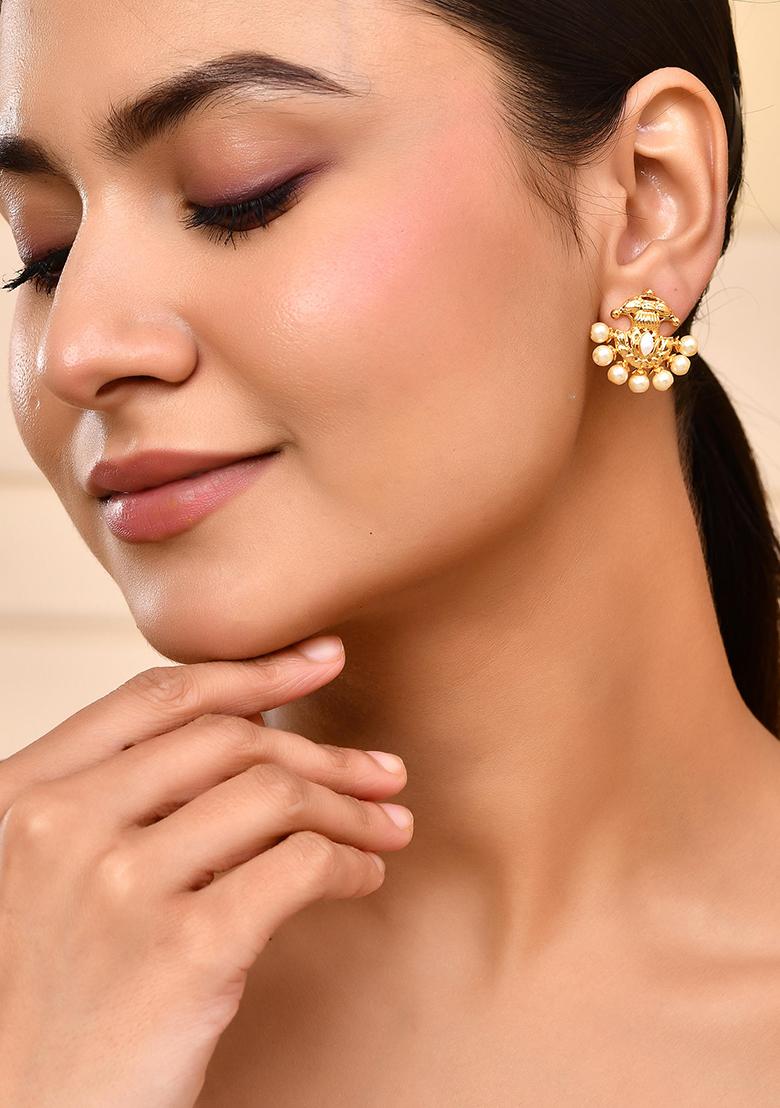 Gold Plated Classic Pearl Studded Anti Tarnish Earrings