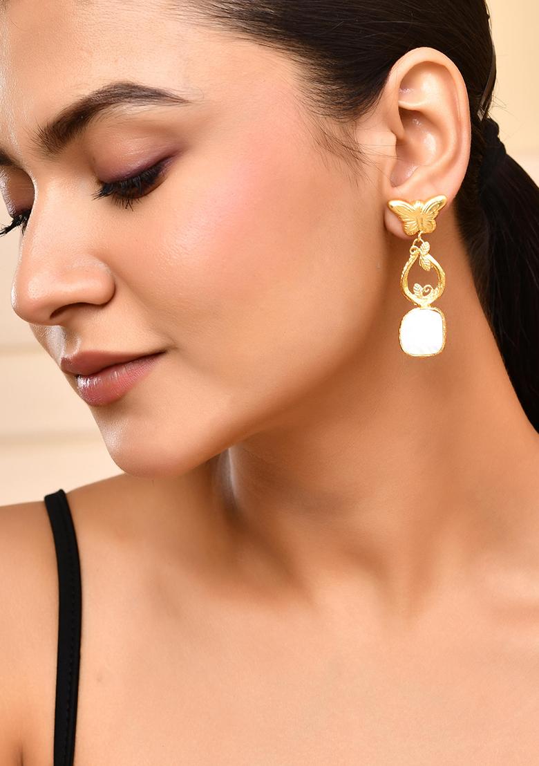 Gold Plated Stone Studded Designer Anti Tarnish Earrings