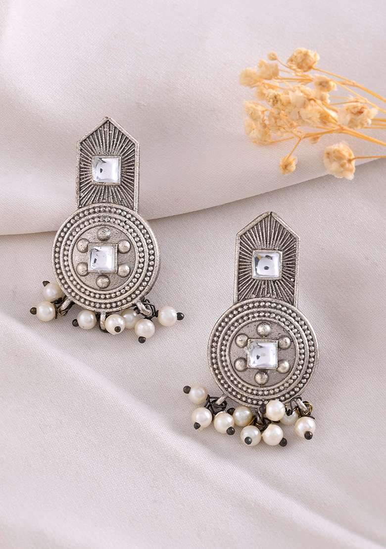Silver Plated Beats Studded Classic Stud Earrings - Indya