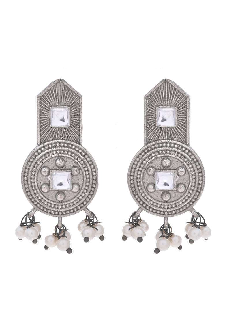 Silver Plated Beats Studded Classic Stud Earrings - Indya