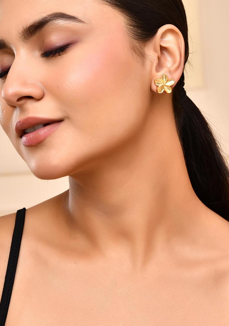 Gold Plated Flower Shape Anti Tarnish Studs Earrings