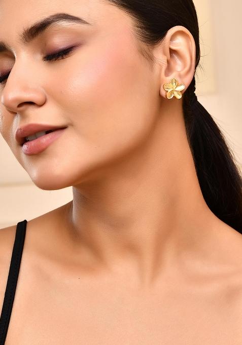 Gold Plated Flower Shape Anti Tarnish Studs Earrings