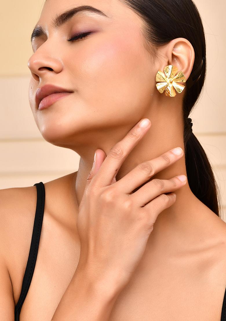 Gold Toned Floral Studs Earrings