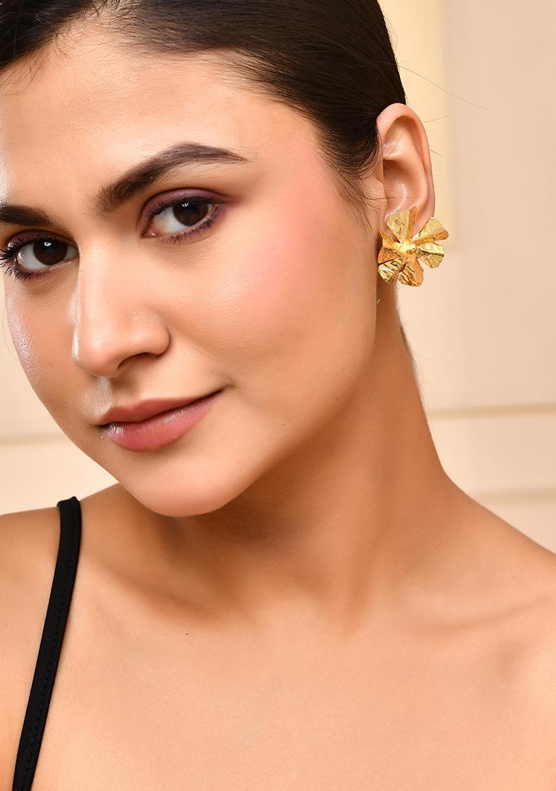 Gold Toned Floral Studs Earrings