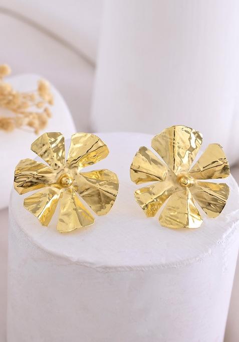 Gold Toned Floral Studs Earrings