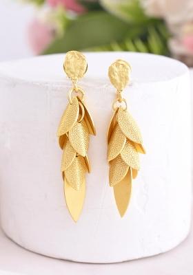 Gold Toned Anti Tarnish Leafs Drop Earrings