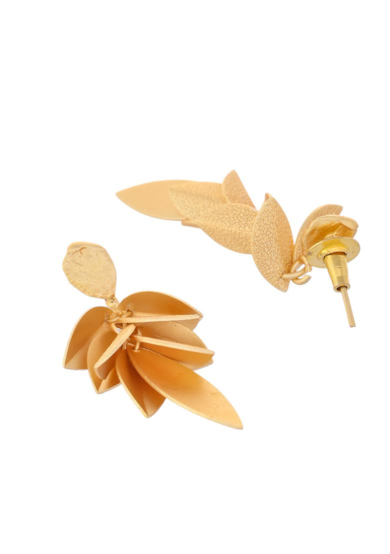 Gold Toned Anti Tarnish Leafs Drop Earrings