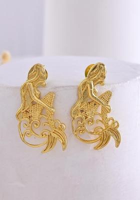 Gold Toned Marmaid Shape Anti Tarnish Earrings