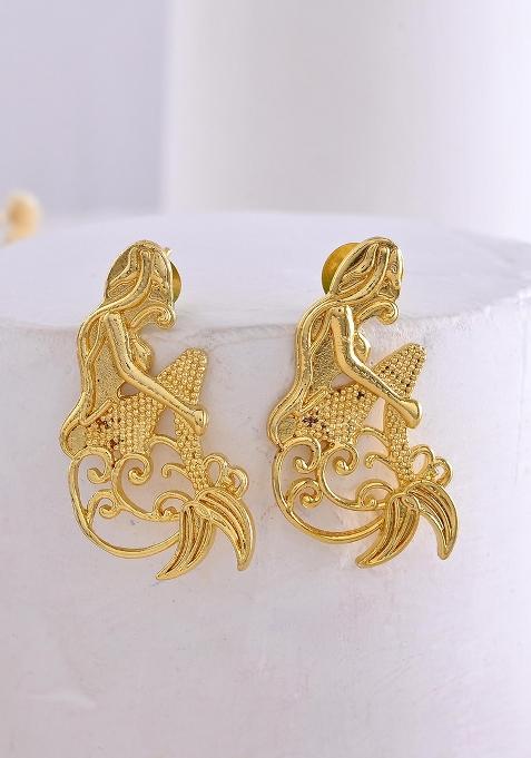 Gold Toned Marmaid Shape Anti Tarnish Earrings