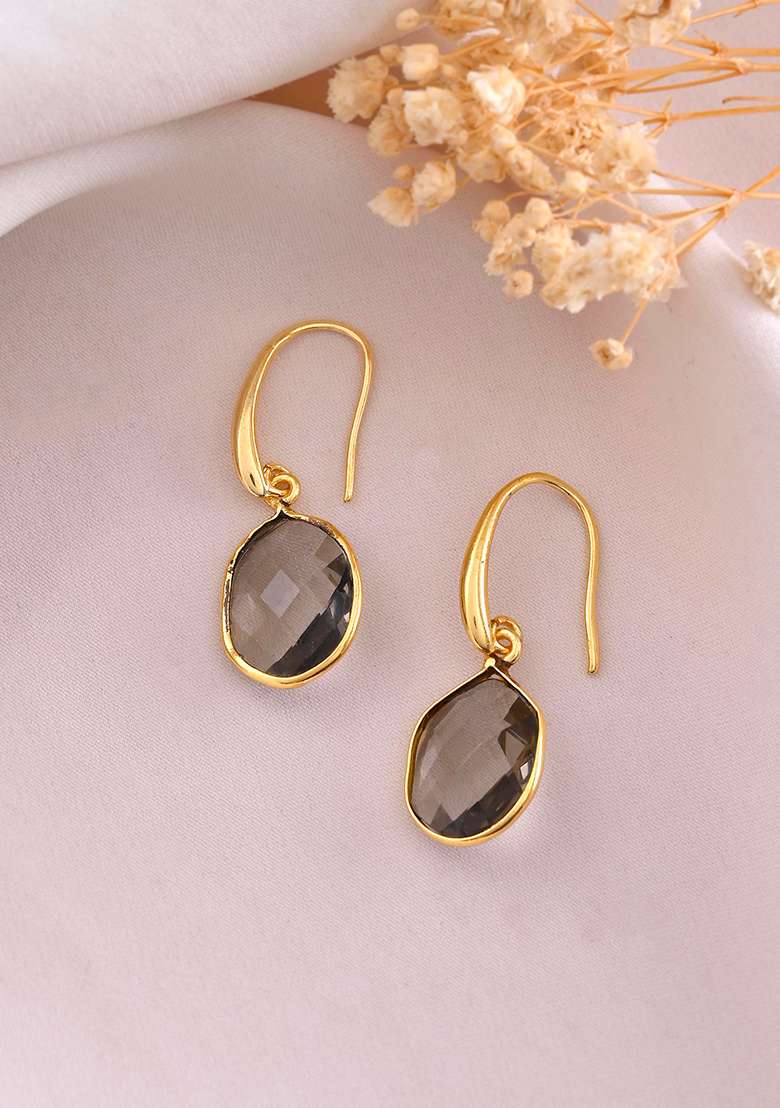 Gold Plated Classic Stone Studded Drop Earrings - Indya