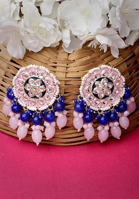 Pink Kundan Studded Gold Plated Earrings