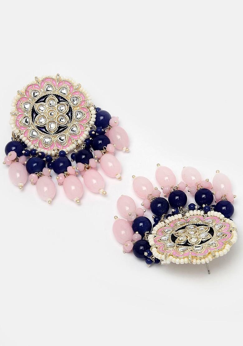 Pink Kundan Studded Gold Plated Earrings