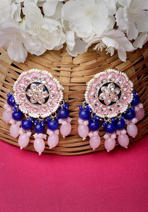 Pink Kundan Studded Gold Plated Earrings