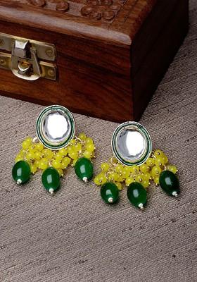 Yellow Beaded Gold Plated Earrings