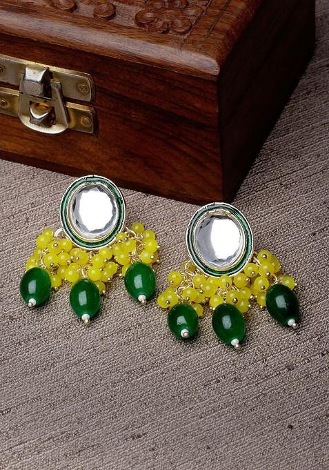 Yellow Beaded Gold Plated Earrings