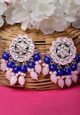 Pink Kundan Studded Gold Plated Earrings