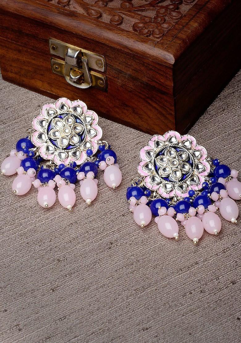 Pink Kundan Studded Gold Plated Earrings