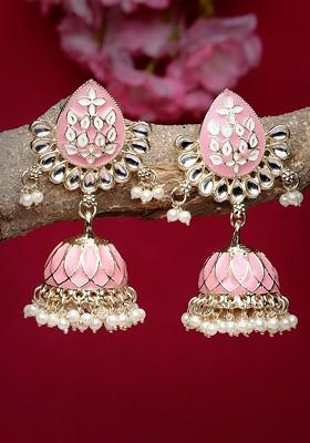 Pink Kundan Studded Gold Plated Earrings