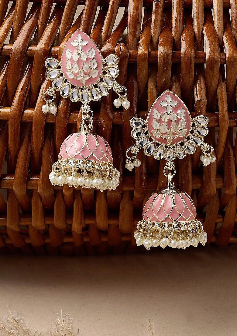 Pink Kundan Studded Gold Plated Earrings