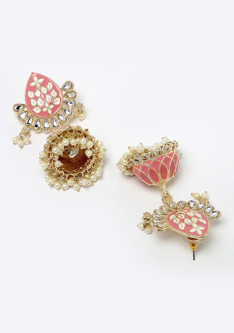 Pink Kundan Studded Gold Plated Earrings