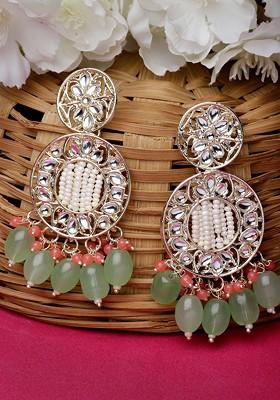 Green Beaded Gold Plated Earrings