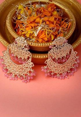 Pink Beaded Gold Plated Earrings