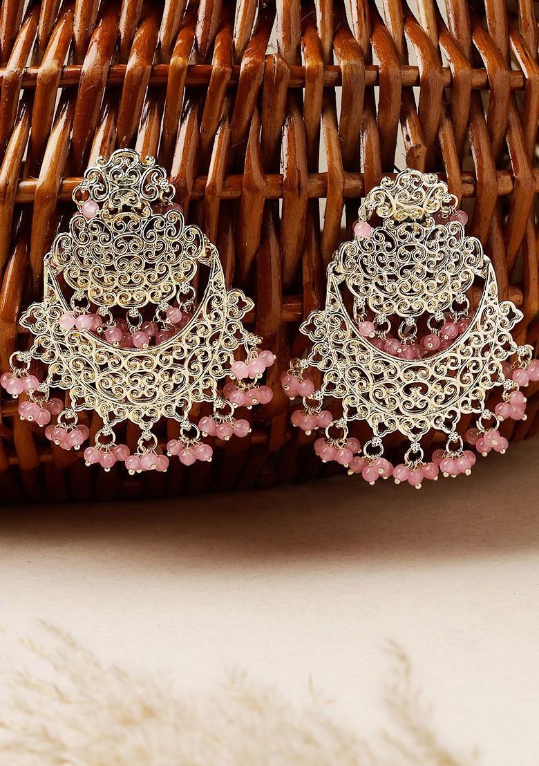 Pink Beaded Gold Plated Earrings