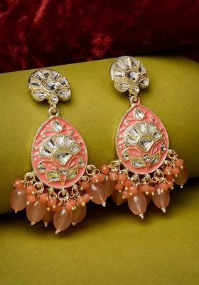Pink Beaded Gold Plated Earrings