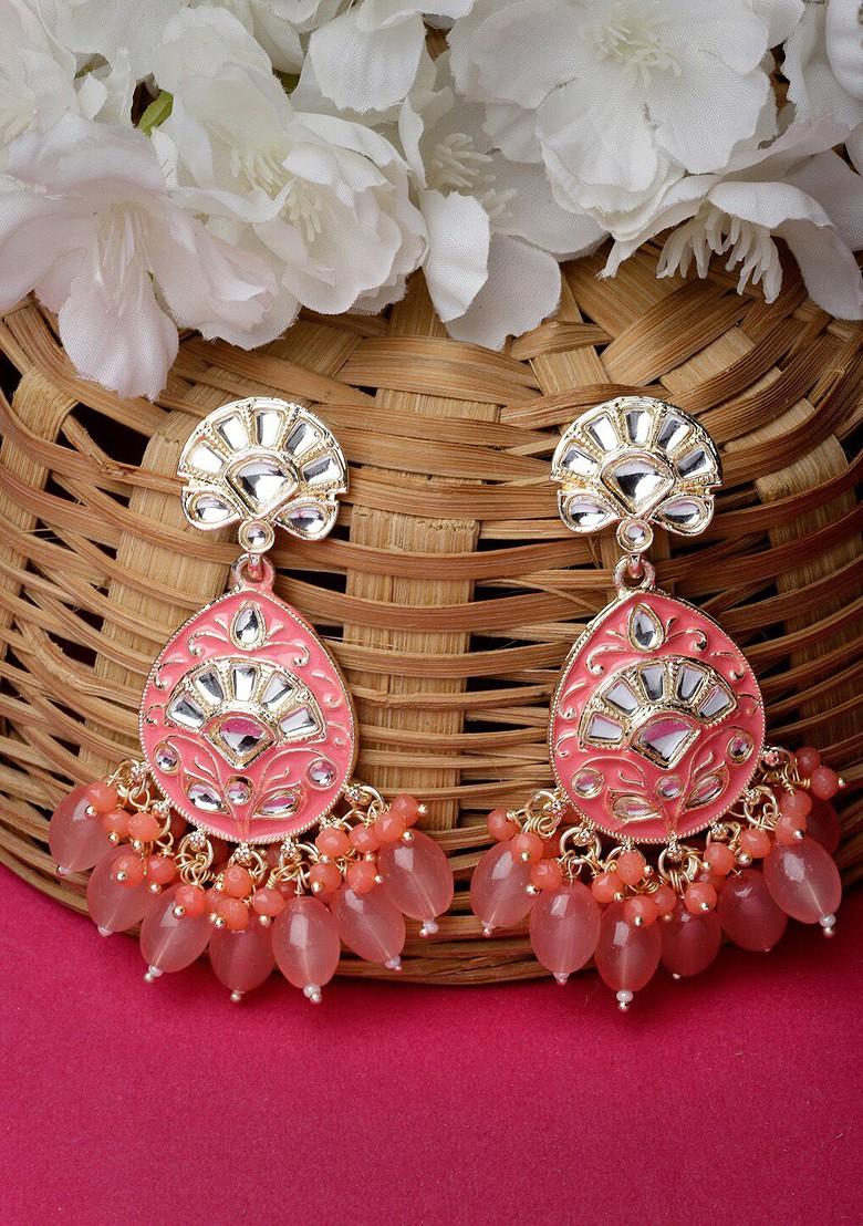 Pink Beaded Gold Plated Earrings