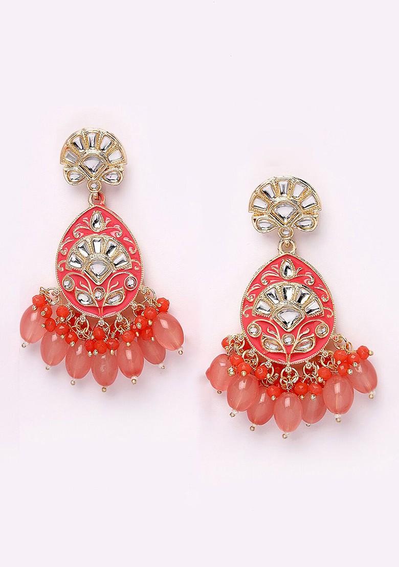 Pink Beaded Gold Plated Earrings