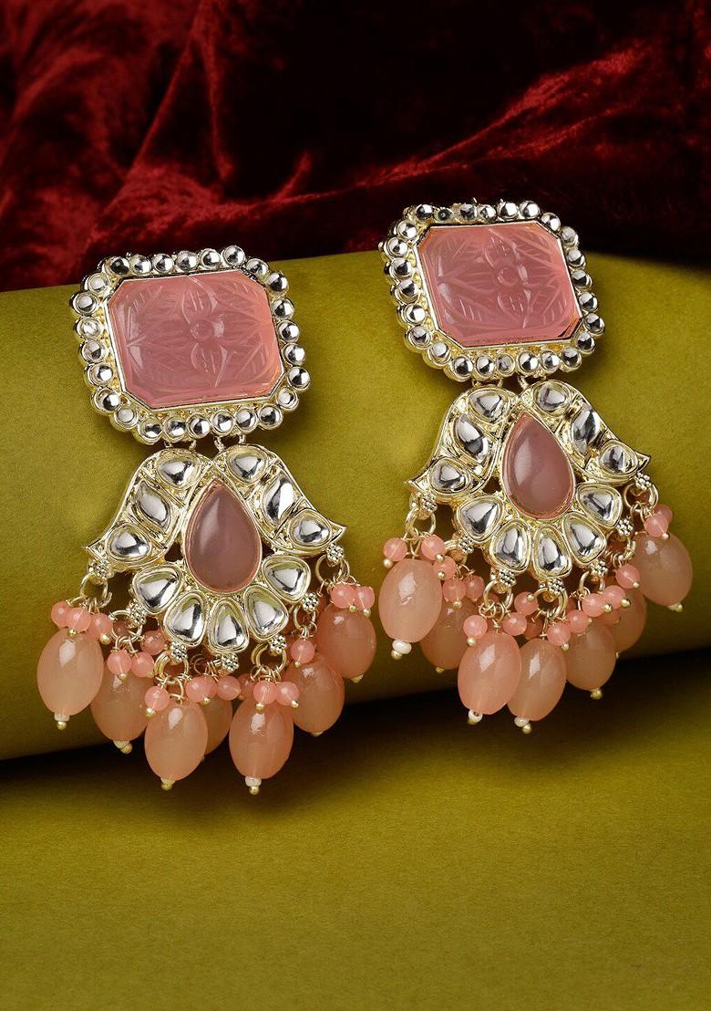 Pink Kundan Studded Gold Plated Earrings