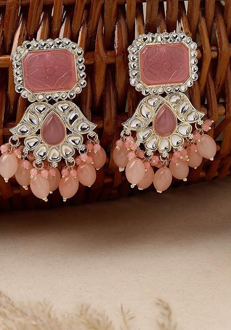 Pink Kundan Studded Gold Plated Earrings