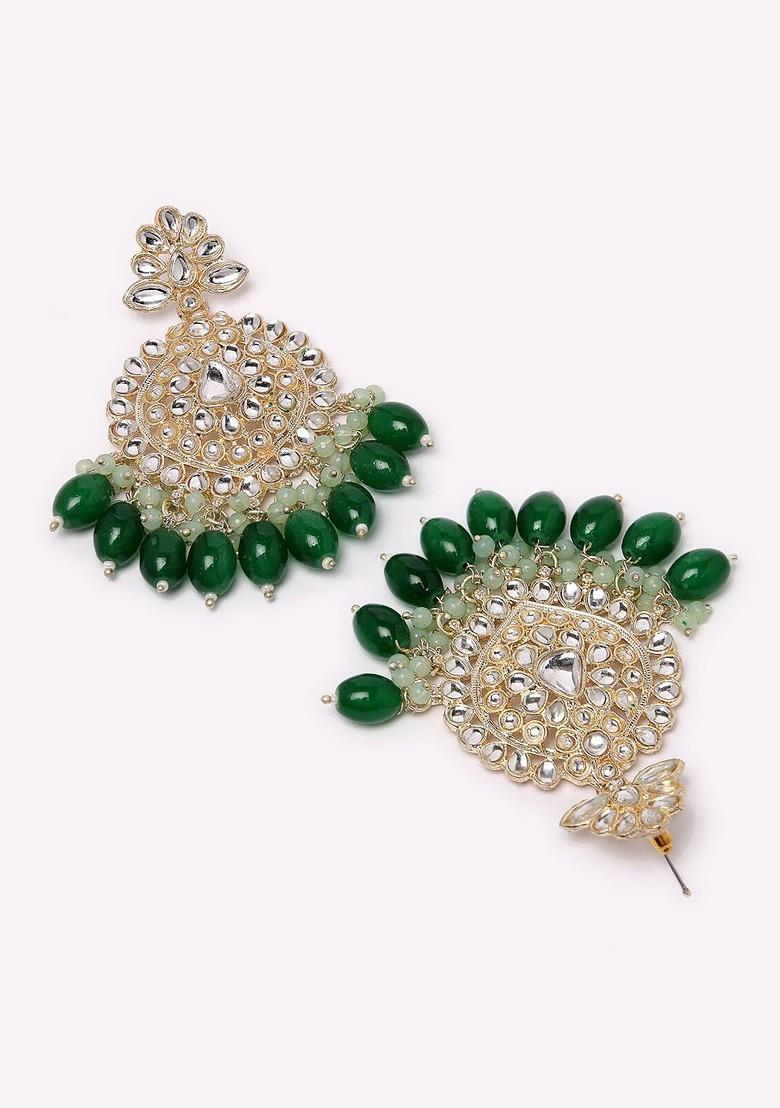 Green Beaded Gold Plated Earrings