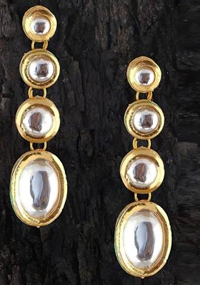 White Studs Gold Plated Earrings