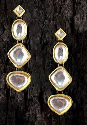 White Studs Gold Plated Earrings