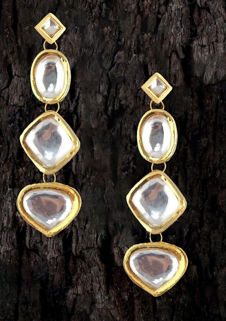 White Studs Gold Plated Earrings