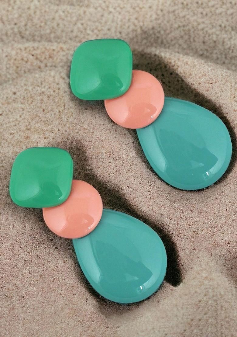 Green Studs Gold Plated Earrings