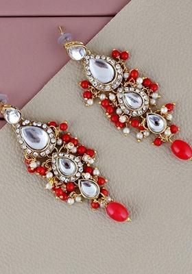 Red Studs Gold Plated Earrings