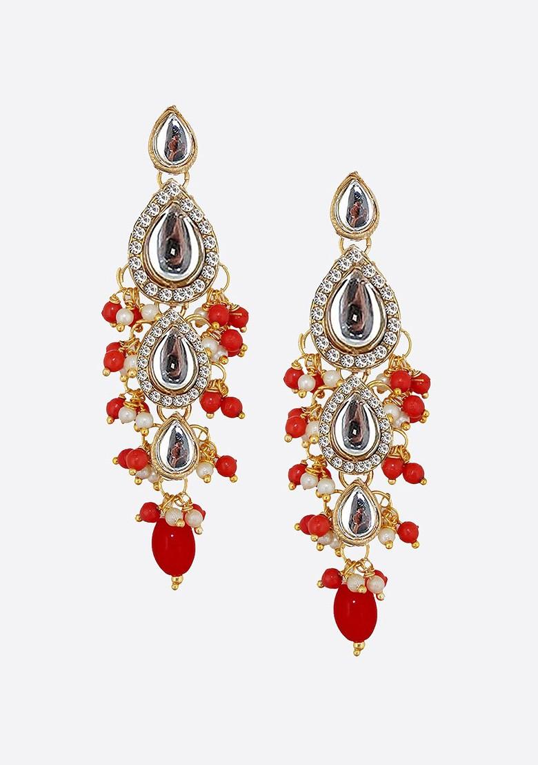 Red Studs Gold Plated Earrings