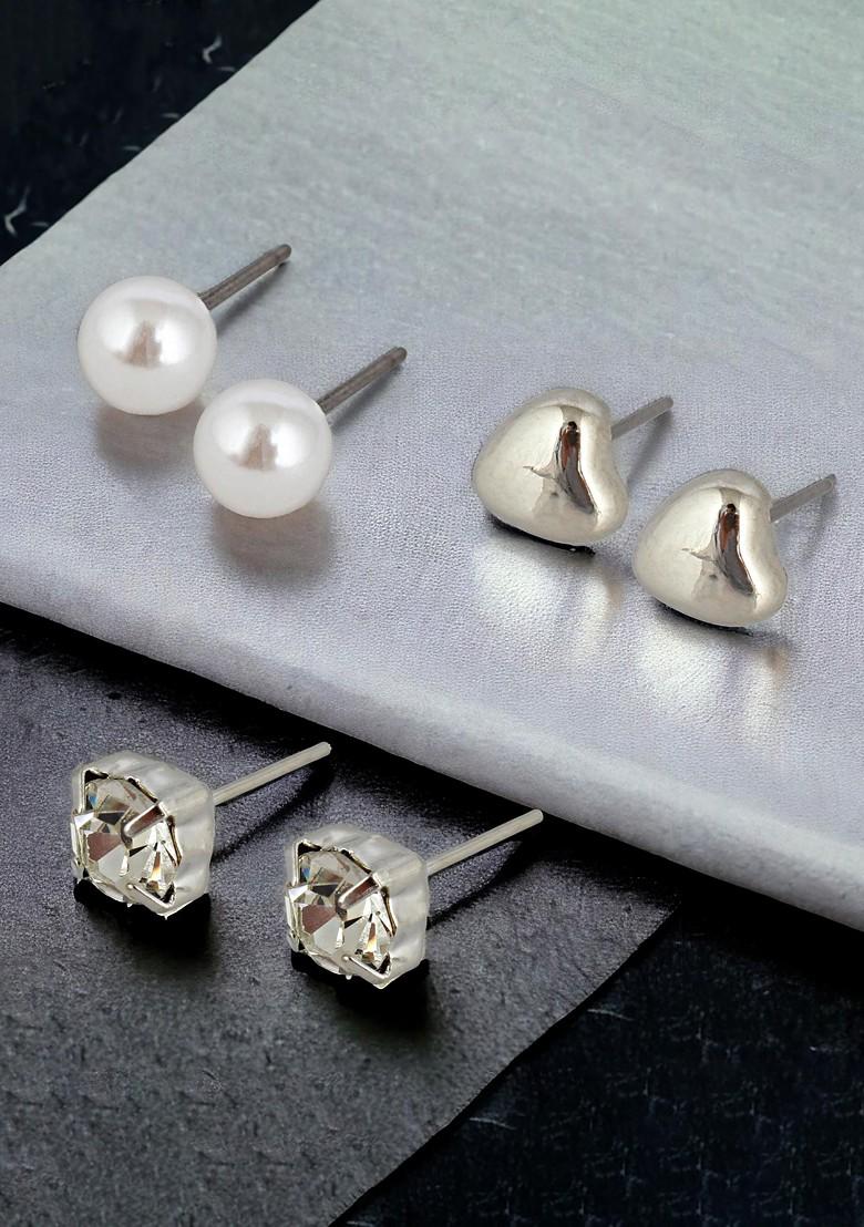 Silver Studded Silver Plated Earrings