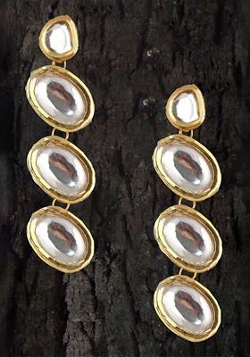 White Studs Gold Plated Earrings